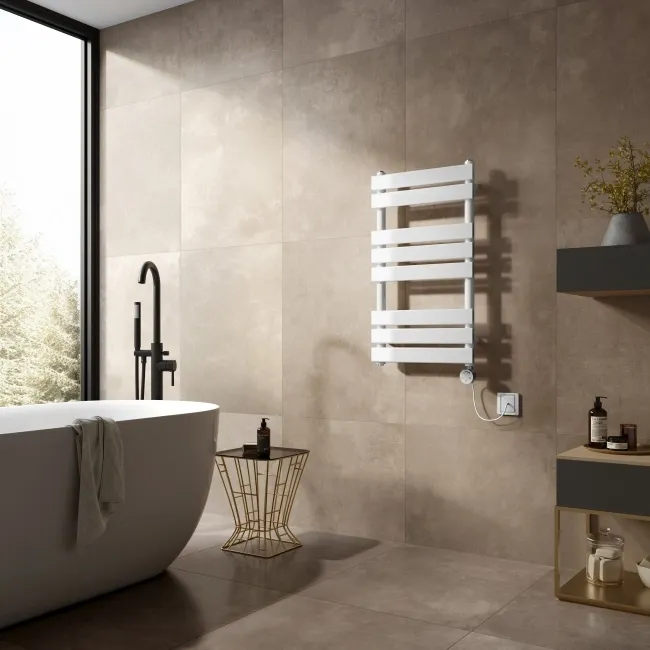 Santorini Electric White Flat Panel Heated Towel Rail 800x450mm