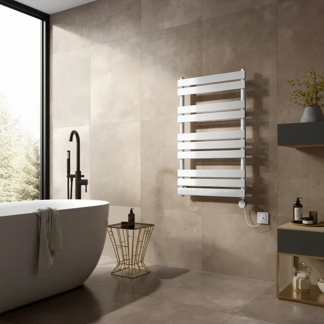 Santorini Electric White Flat Panel Heated Towel Rail 1000x600mm