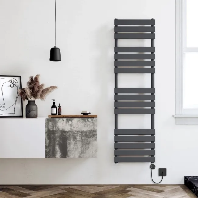 Santorini Electric Anthracite Flat Panel Heated Towel Rail 1600x450mm