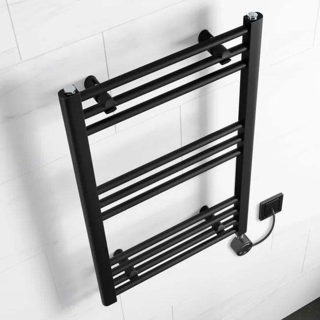 Barcelona Electric Matt Black Straight Heated Towel Rail 800x500mm