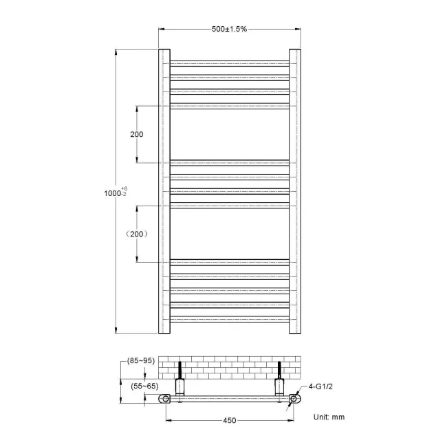 Barcelona Electric Matt Black Straight Heated Towel Rail 1000x500mm