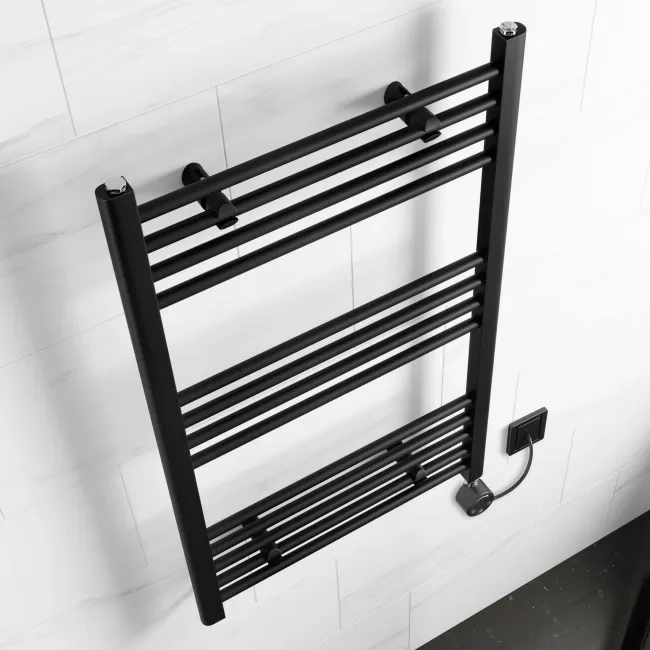 Barcelona Electric Matt Black Straight Heated Towel Rail 1000x600mm