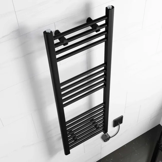 Barcelona Electric Matt Black Straight Heated Towel Rail 1200x400mm