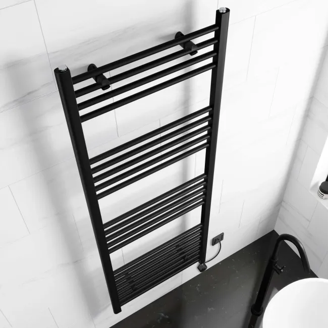 Barcelona Electric Matt Black Straight Heated Towel Rail 1600x600mm