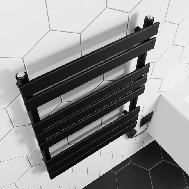 Santorini Electric Matt Black Flat Panel Heated Towel Rail 800x600mm