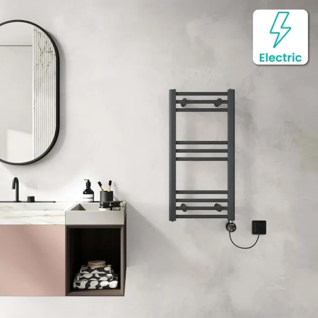 Barcelona Electric Anthracite Straight Heated Towel Rail 800x400mm