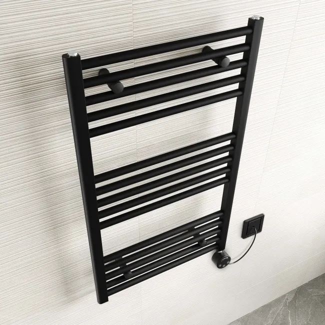 Naples Electric Premium Matt Black Straight Heated Towel Rail 1000x600mm