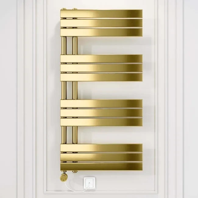 Seville Electric Brushed Brass Designer Flat Panel Heated Towel Rail 1200x600mm