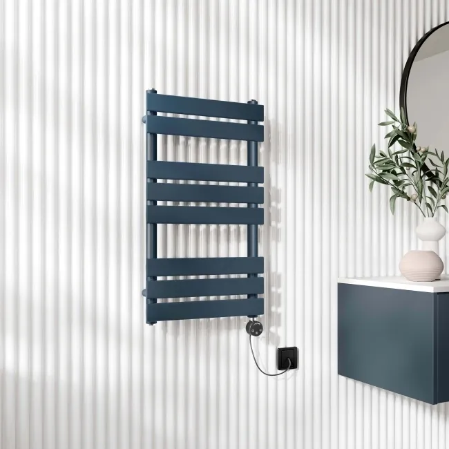 Santorini Electric Inky Blue Flat Panel Heated Towel Rail 800x450mm