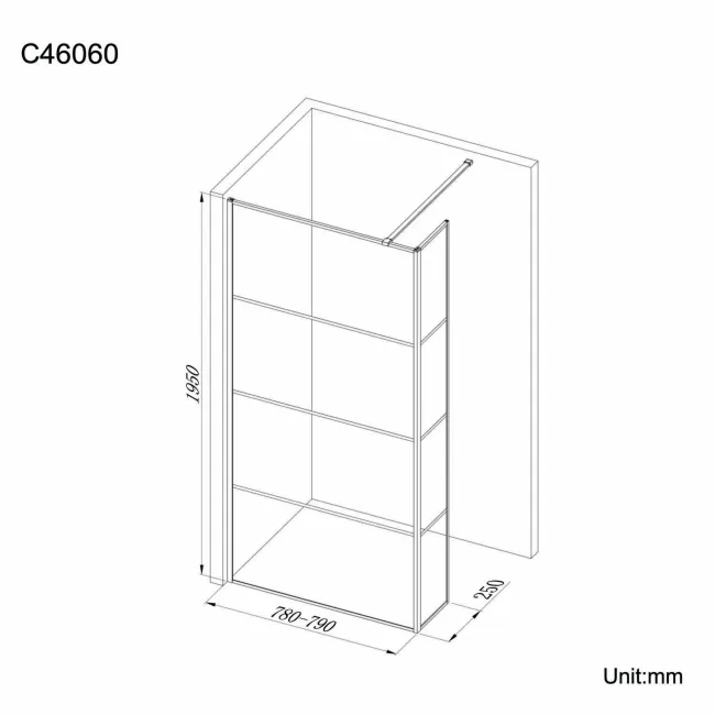 Munich Matt Black Grid 8mm Wet Room Shower Glass 800mm & 250mm Return Panel