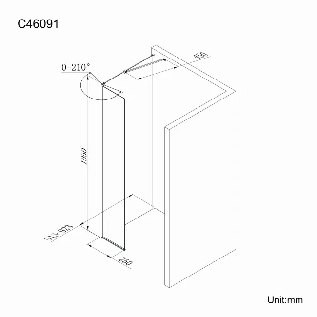 Copenhagen Easy Clean 8mm Wet Room Shower Glass 900mm & 250mm Pivotal Return Panel