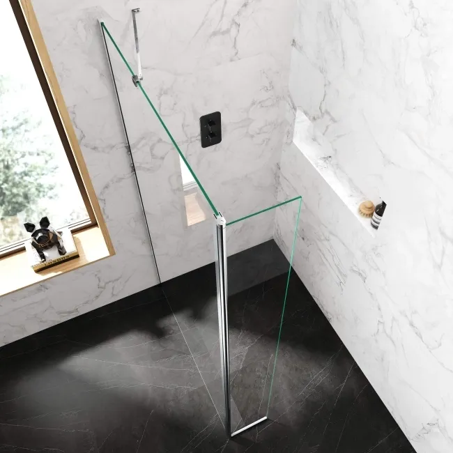 Copenhagen Easy Clean 8mm Wet Room Shower Glass 1100mm & 250mm Pivotal Return Panel