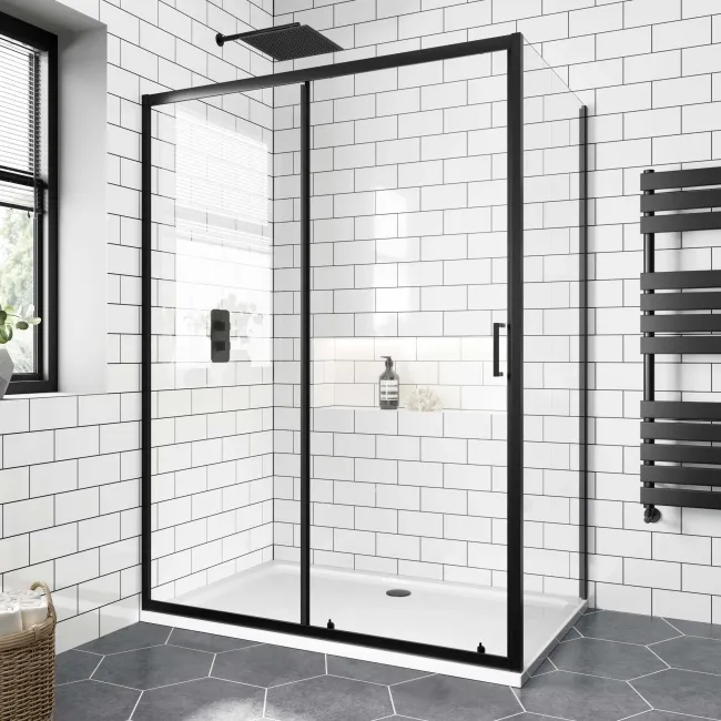 London Matt Black 6mm Sliding Shower Enclosure 1400x900mm