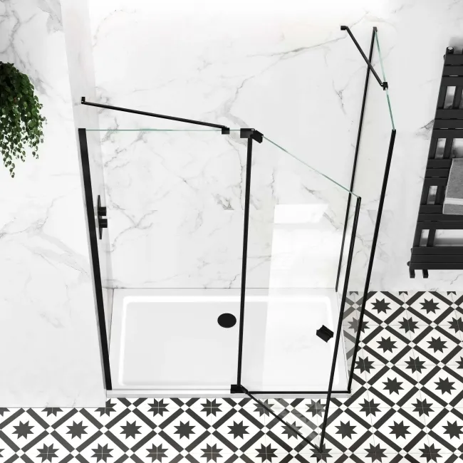 Vienna Matt Black Easy Clean 8mm Hinged Shower Enclosure 1400x900mm