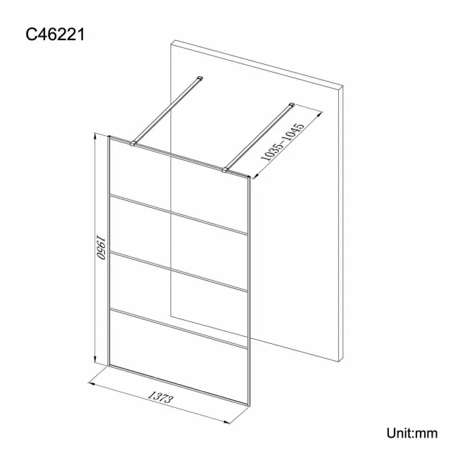 Munich Matt Black Grid 8mm Walk Through Wet Room Shower Glass Panel 1400mm