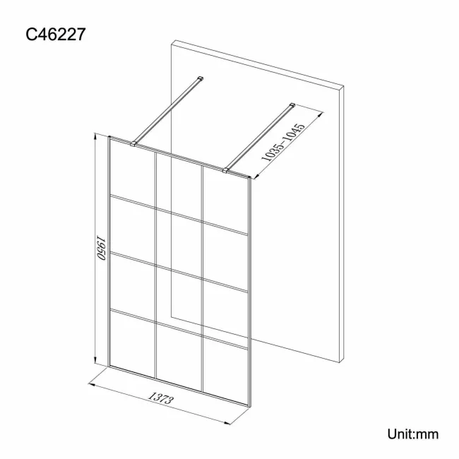 Munich Matt Black Grid 8mm Walk Through Wet Room Shower Glass Panel 1400mm