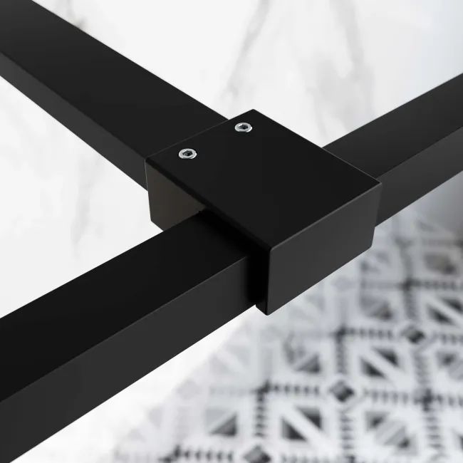 Munich Matt Black Grid 8mm Walk Through Wet Room Shower Glass Panel 1400mm & 250mm Return Panel