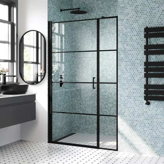 Toulon Matt Black Easy Clean 6mm Pivot Shower Door 1200mm