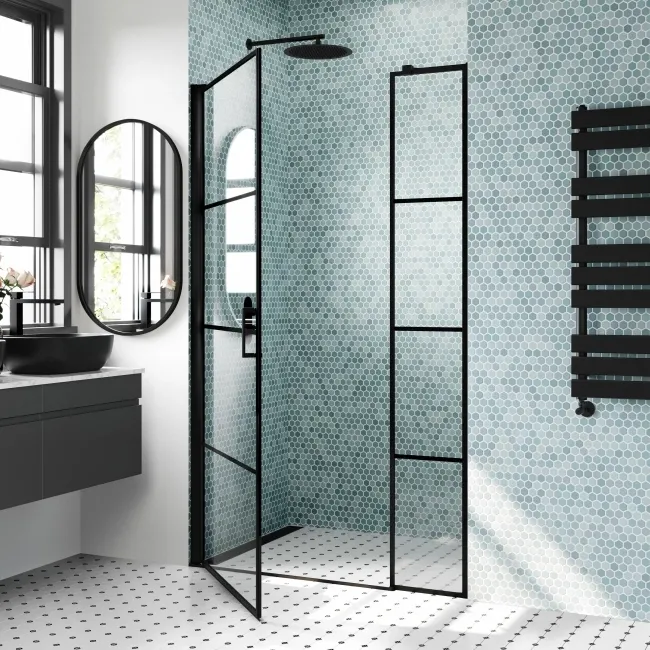 Toulon Matt Black Easy Clean 6mm Pivot Shower Door 1200mm