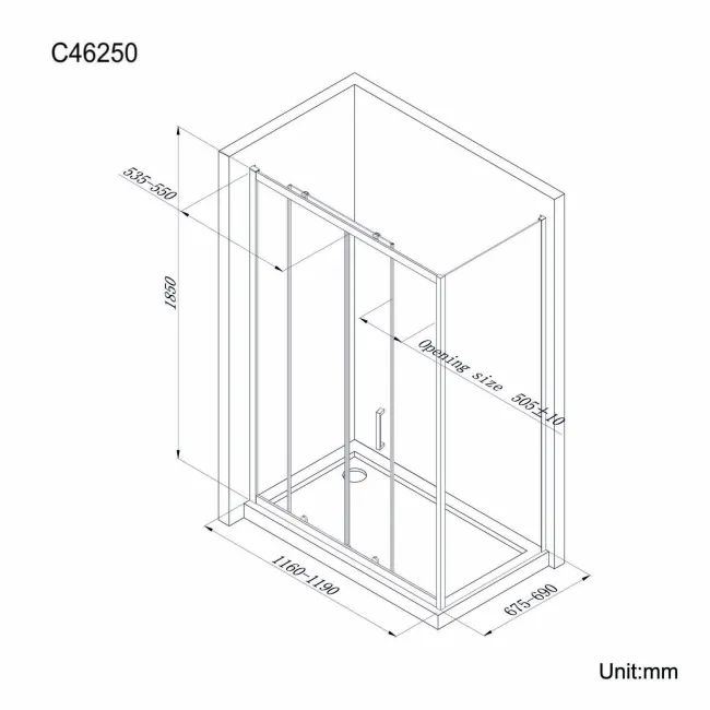London Matt Black 6mm Sliding Shower Enclosure 1200x700mm