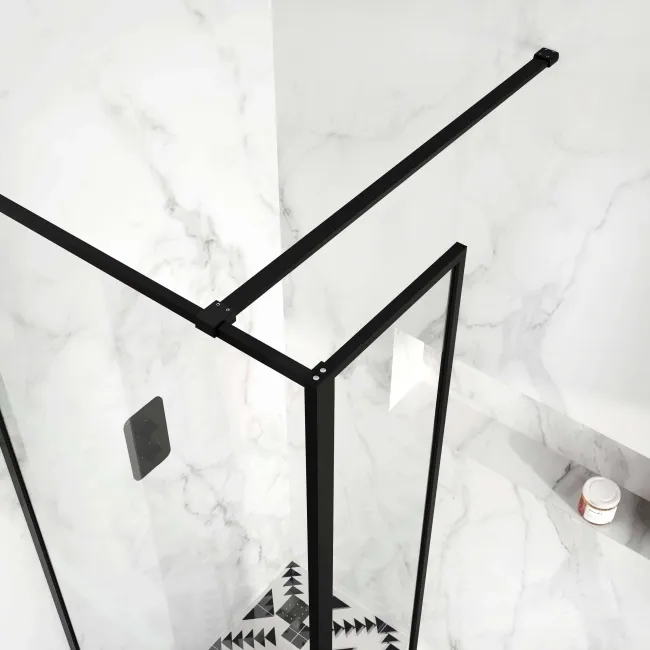 Munich Matt Black Framed 8mm Wet Room Shower Glass 800mm & 250mm Return Panel