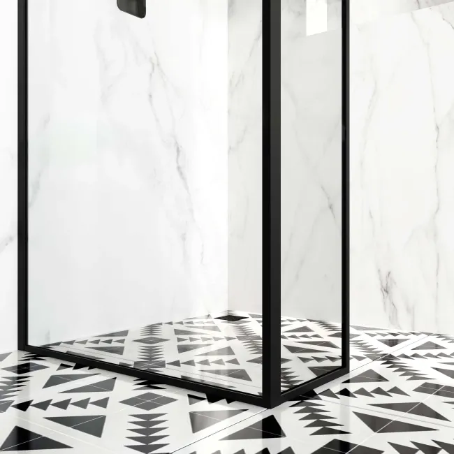 Munich Matt Black Framed 8mm Wet Room Shower Glass 800mm & 250mm Return Panel