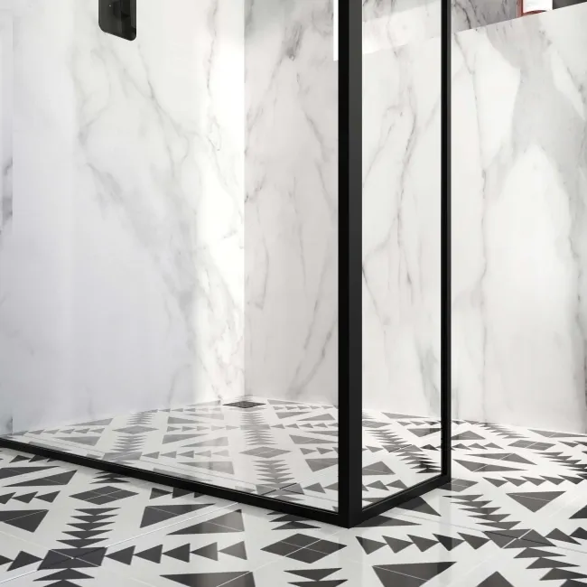 Munich Matt Black Framed 8mm Wet Room Shower Glass 1000mm & 250mm Return Panel