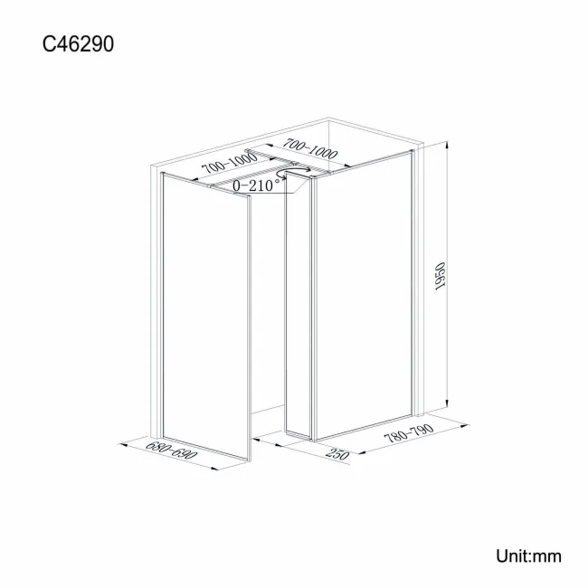Munich Matt Black Framed 8mm Walk In Shower Enclosure 800mm & 700mm Glass with Pivotal Return Panel