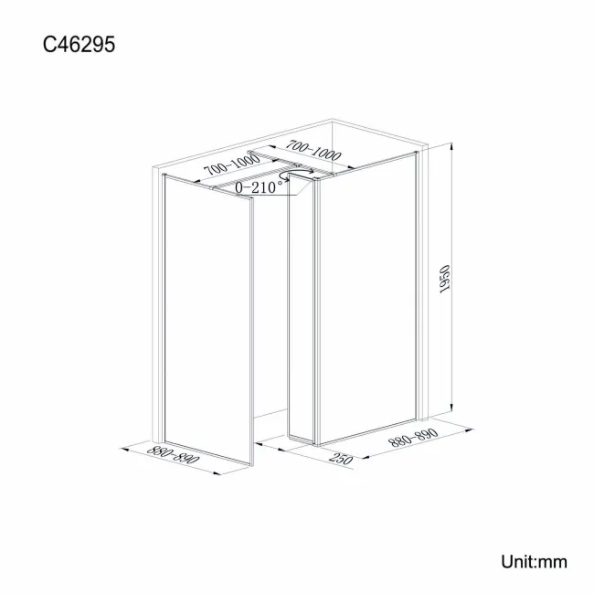 Munich Matt Black Framed 8mm Walk In Shower Enclosure 900mm & 900mm Glass with Pivotal Return Panel