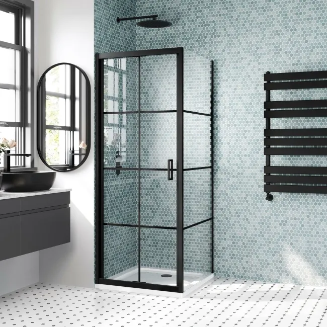 London Matt Black Grid 6mm Bifold Shower Enclosure 700x700mm