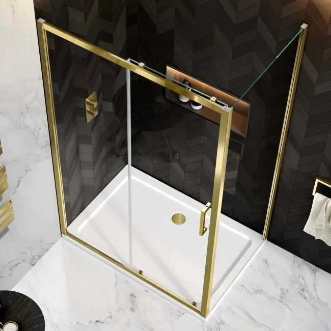 Hamburg Brushed Brass Easy Clean 8mm Sliding Shower Enclosure 1200x800mm - Easy Fix