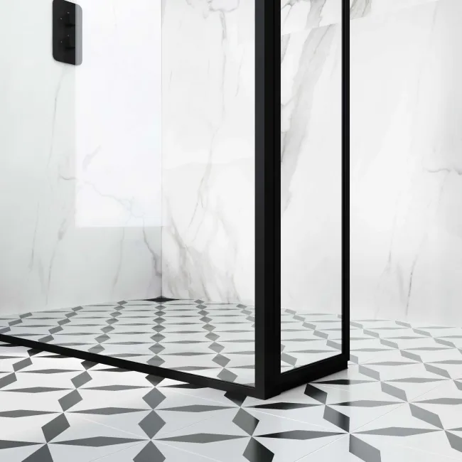 Munich Matt Black Framed 8mm Wet Room Shower Glass 1400mm & 250mm Pivotal Return Panel