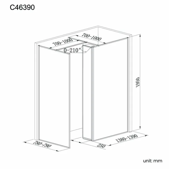 Munich Matt Black Framed 8mm Walk In Shower Enclosure 1400mm & 800mm Glass with Pivotal Return Panel