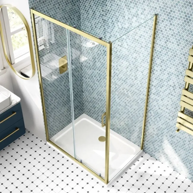 London Brushed Brass 6mm Sliding Shower Enclosure 1000x760mm