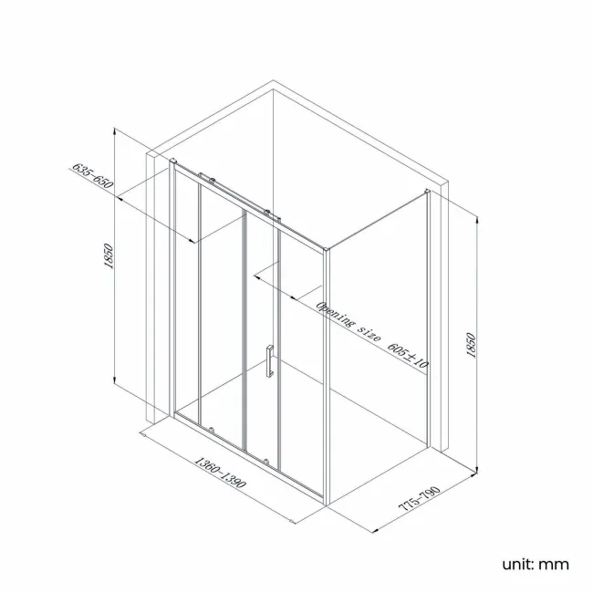 London Brushed Brass 6mm Sliding Shower Enclosure 1400x800mm