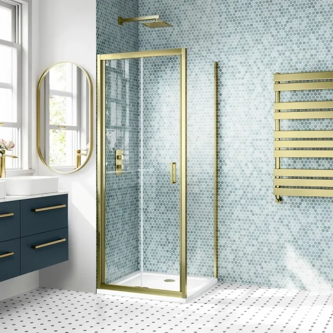 London Brushed Brass 6mm Bifold Shower Enclosure 760x760mm