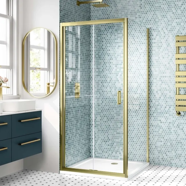 London Brushed Brass 6mm Bifold Shower Enclosure 900x900mm
