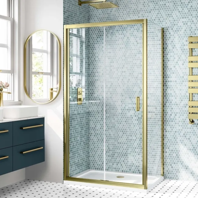 London Brushed Brass 6mm Bifold Shower Enclosure 1000x760mm