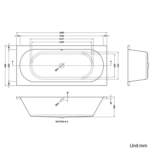 York 1800x800 Round Double Ended Bath