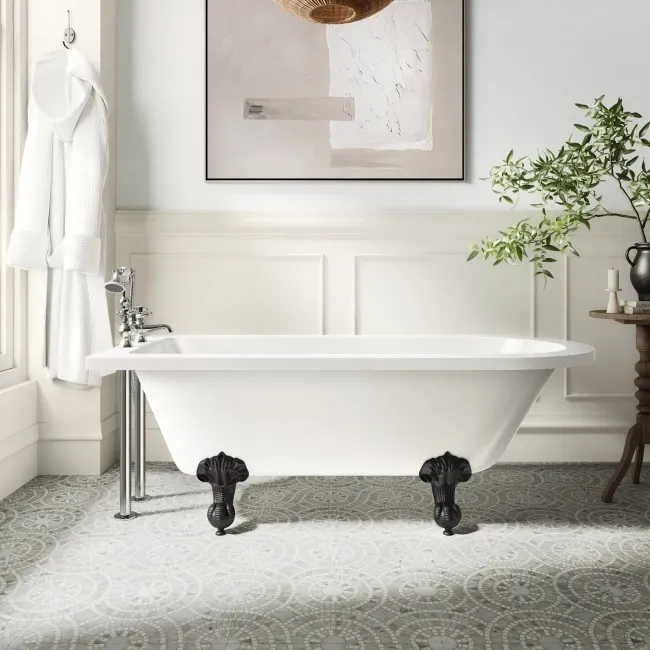 Abingdon 1700mm Single Ended Roll Top Bath - Black Ball Feet