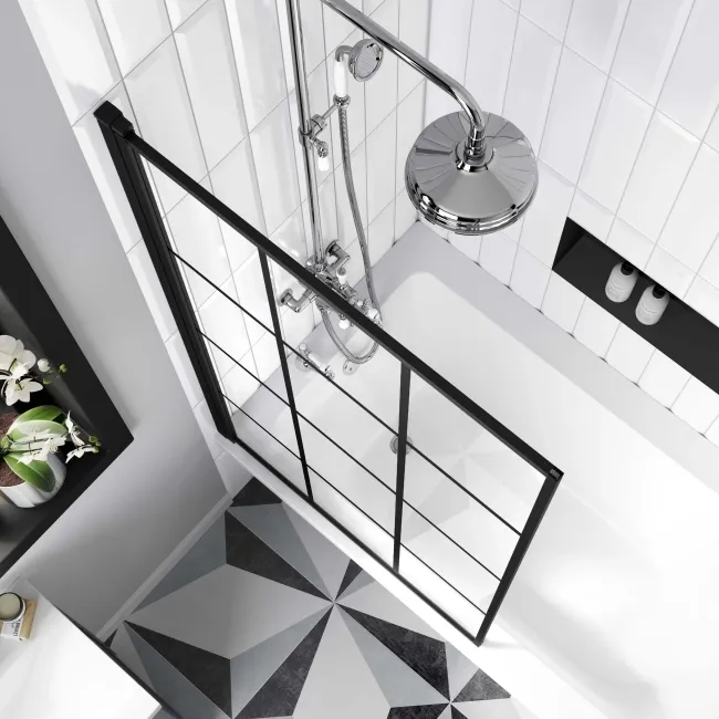 Abingdon 1700 Roll Top Shower Bath - White Ball Feet & 6mm Easy Clean Matt Black Grid Screen