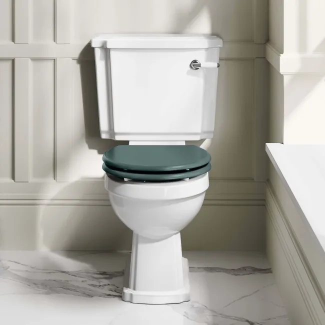 Hudson Traditional Close Coupled Toilet With Midnight Green Wooden Seat