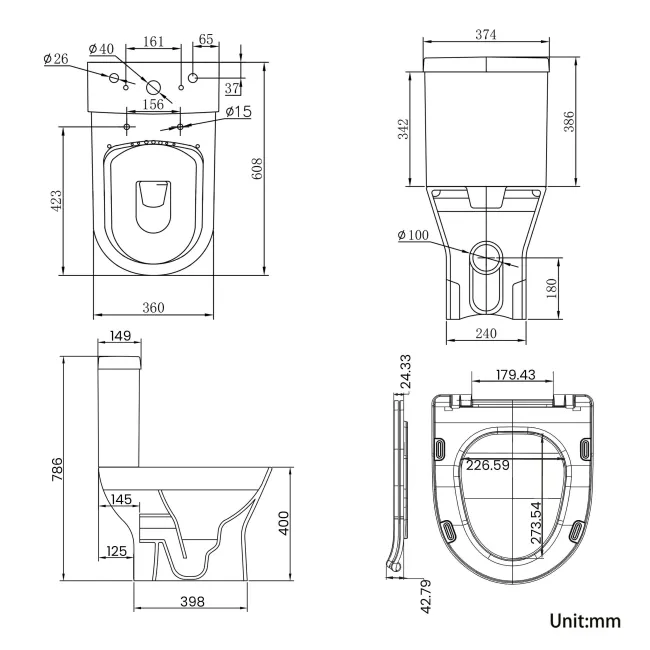 Orlando Rimless Close Coupled Toilet With Soft Close Slim Seat