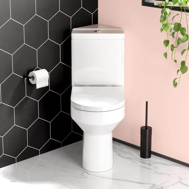 Denver Rimless Comfort Height Close Coupled Corner Toilet With Soft Close Seat