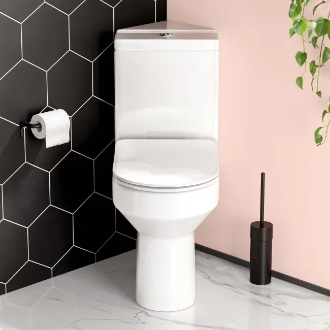 Denver Rimless Comfort Height Close Coupled Corner Toilet With Soft Close Slim Seat