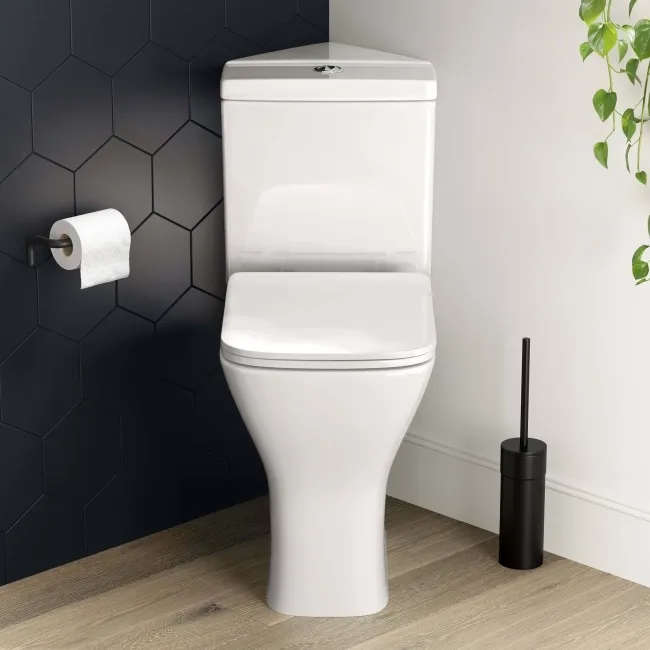 Atlanta Comfort Height Close Coupled Corner Toilet With Soft Close Slim Seat