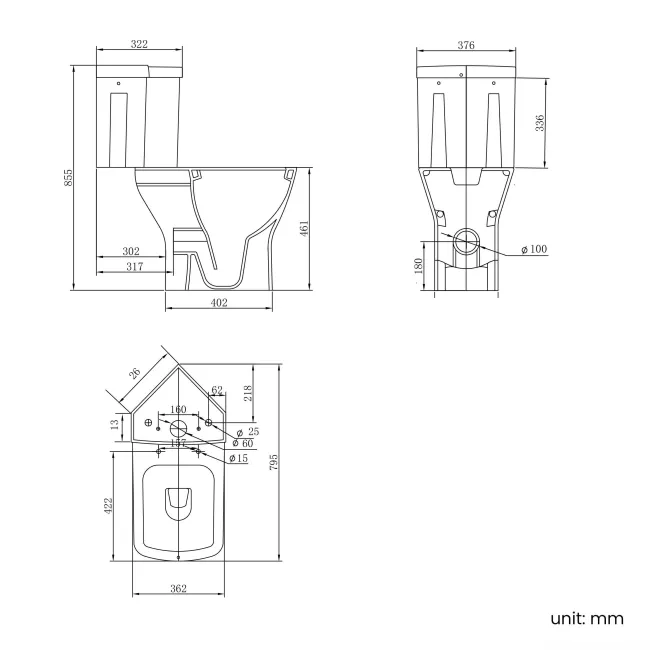 Atlanta Comfort Height Close Coupled Corner Toilet With Soft Close Slim Seat