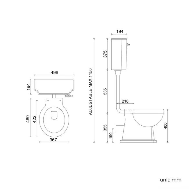 Hudson Traditional Toilet With Low-Level Cistern and Cotton White Wooden Seat