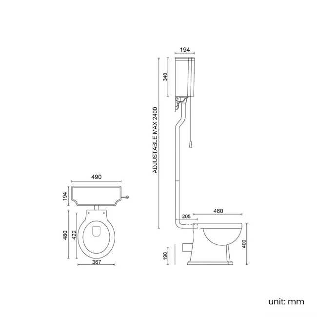 Hudson Traditional Toilet With High-Level Cistern and Cashmere Pink Wooden Seat