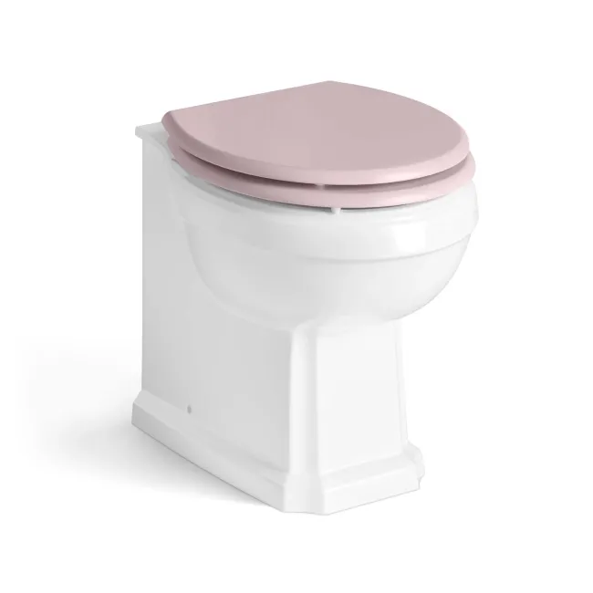 Hudson Traditional Back To Wall Toilet With Cashmere Pink Wooden Seat - Brushed Brass Hinges